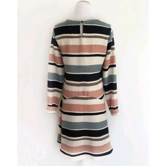 Zara Basic Striped A-Line Long Sleeve Keyhole Shift Dress S - Picture 3 of 4